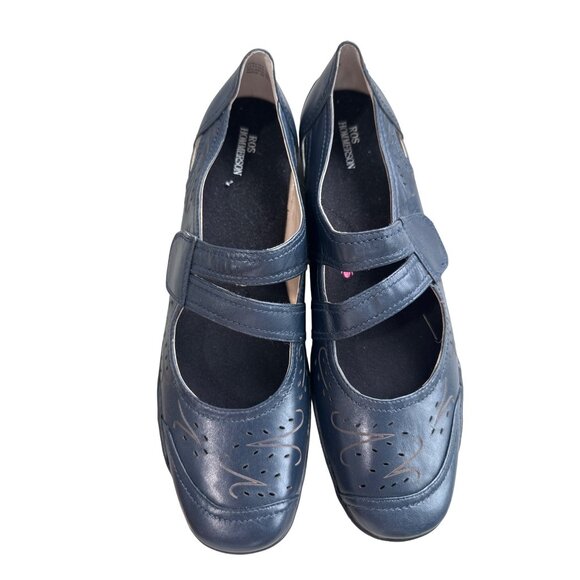 Ros Hommerson Mary Jane Shoes Size 8 Navy Perforated Leather Hook Loop Strap - Picture 2 of 8